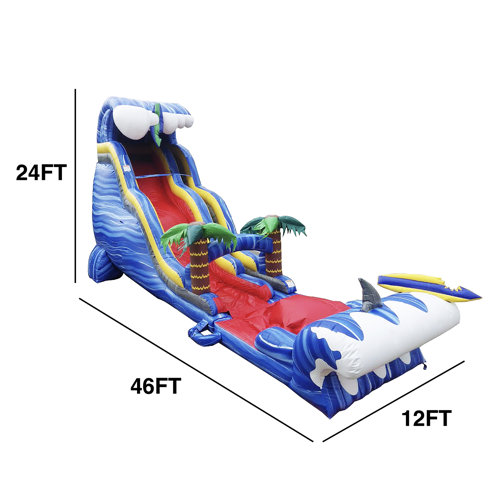 JumpOrange 24 FT Shark Sighted Commercial Grade Water Slide with Double